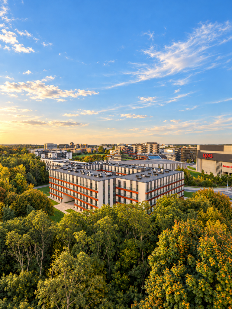 Ozų Ozo projekto ir aplinkinių pastatų panorama